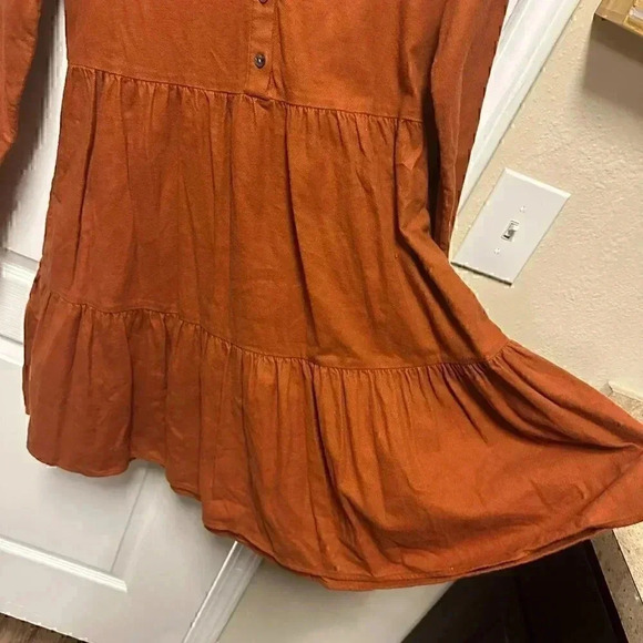 Madewell Flannel Button-Placket Tiered mini dress - Warm nutmeg - SIZE SMALL - Picture 11 of 11